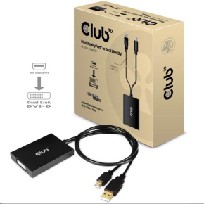 Club3D Adaptér aktívny mini DisplayPort 1.aktívny adaptér DVI-D 2 na Dual Link, 4k30Hz, 60cm
