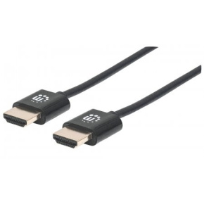 MANHATTAN Ultratenký vysokorýchlostný kábel HDMI s Ethernetom, HEC, ARC, 3D, 4K, HDMI samec - samec, tienený, čierny, 0,5 m