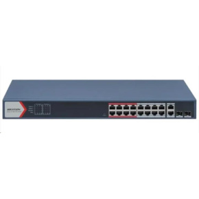 Hikvision DS-3E1318P-EI(B), Smart managed switch 16x100TX PoE + 2x Gb Uplink Combo port, 230W, Super PoE- dosah až 300m