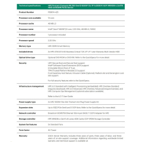 HPE PL ML350g12 6505P (2.2/12C) 1x32G (P69728) 2x4TB 4LFF MR408i-o2x1000W 1GbE NBD333 Smart Choice