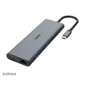 Dokovacia stanica AKASA USB-C 14v1, USB-C (napájanie+dáta), USB 2.0, 2xHDMI, VGA, RJ45, USB 3.2, čítačka kariet, 3,5 mm jack