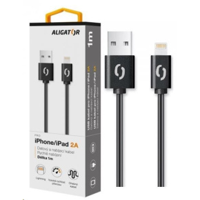 Aligator datový a nabíjecí kabel, konektor Lightning, 2A,1m, černá