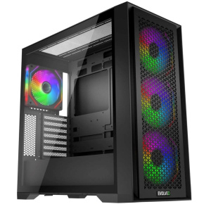 EVOLVEO Rhino, skříň eATX/ATX, 4x ARGB ventilátor 120mm, boční panel temperované sklo + mřížkovaný přední panel EVOLVEO Rhino, skříň eATX/ATX, 4x ARGB ventilátor 120mm, boční panel temperované sklo + mřížkovaný přední panel