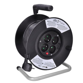 Solight prodlužovací přívod na bubnu, 4 zásuvky, 25m, černý kabel, 3x 1,5mm2 Solight prodlužovací přívod na bubnu, 4 zásuvky, 25m, černý kabel, 3x 1,5mm2