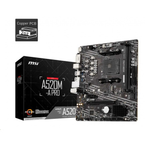 BAZAR - MSI MB Sc AM4 A520M-A PRO, AMD A520, 2xDDR4, m-ATX - Po opravě (Bez příšlušenství)