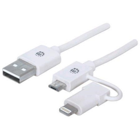 MANHATTAN i-Lynk Nabíjací/synchronizačný kábel, USB A na micro-USB a 8-pin, 1 m (3.3 ft.) biela/biela