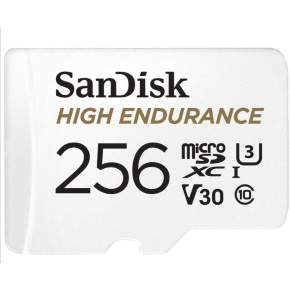 Karta SanDisk MIcroSDHC 256 GB High Endurance (R:100/W:40 MB/s, Class 10, U3 V30) + adaptér