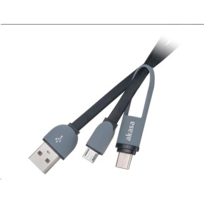 Kábel AKASA 2v1 USB Type-C a Micro B na USB Type-A, 100 cm, čierny
