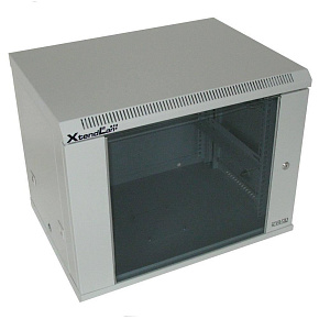 BAZAR - XtendLan 19" nástěnný rozvaděč 9U 600x450, nosnost 60 kg, skleněné kouřové dveře, svařovaný, šedý - poškozeno