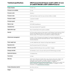 HPE PL DL320g11 4410Y (2.0/12C) 16G (p43322) MR408i-o 8SFFBCU3 1000W 2p1G 1U