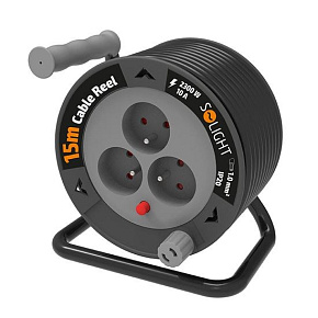 Solight prodlužovací přívod na bubnu 15m, 3 zásuvky, černý kabel, 3x 1,0mm2 Solight prodlužovací přívod na bubnu 15m, 3 zásuvky, černý kabel, 3x 1,0mm2