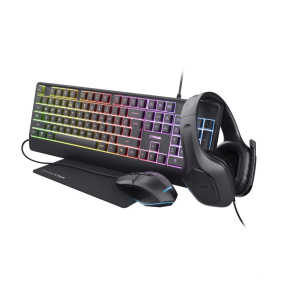 BAZAR - TRUST Sada sluchátka + myš + klávesnice + mousepad GXT 792 Quadrox 4v1 Gaming Bundle - Poškozený obal (Komplet)