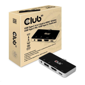 Club3D Multiport USB-C 3.1 až 3x HDMI 2.0b + 1 USB 2.0 + nabíjanie cez USB-C + audio jack samica