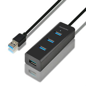 AXAGON HUE-S2BL, 4x USB3.0 Nabíjací rozbočovač 1.2 m kábel, napájanie micro USB. konektor