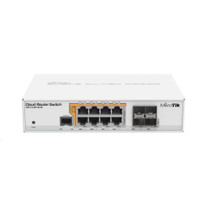 MikroTik Cloud Router Switch CRS112-8P-4S-IN, 400MHz CPU, 128MB RAM, 8xLAN, PoE max. 67W, 4xSFP slot, vrátane. Licencia L5