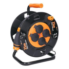 Solight prodlužovací přívod na bubnu, 4 zásuvky, venkovní, 25m gumový kabel, 3x 1,5mm2, IP44 Solight prodlužovací přívod na bubnu, 4 zásuvky, venkovní, 25m gumový kabel, 3x 1,5mm2, IP44