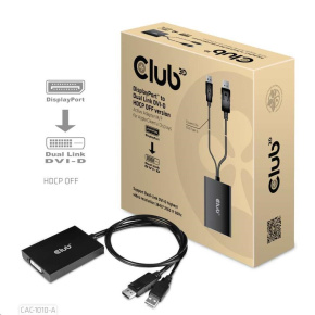 Club3D adaptér Active DisplayPort na Dual Link DVI-D, napájanie USB, 60 cm, HDCP vypnuté