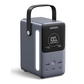 UGREEN powerbanka s rychlým nabíjením 48000mAh 5-port s displejem a LED, Li-ion, 300W, 3x USB-C, 2x USB-A, stříbrná