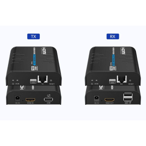 PREMIUMCORD HDMI extender na 120m přes LAN, 4K@60Hz, přes IP, černá