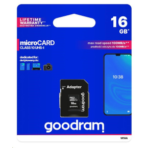 Karta GOODRAM MicroSDHC 16GB M1AA, UHS-I Class 10, U1 + adaptér