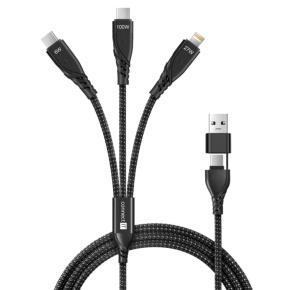 CONNECT IT Nabíjecí kabel Wirez 6v1, USB-C/USB, Lightning + 2x USB-C, 1.25m, černá